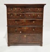18th century oak chest of drawers with rectangular top, the body split into two sections, comprising