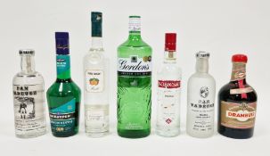 Two bottles of Pan Tadeusz Polish vodka, both 500ml, 40%, a Gordons London dry gin, 1l, 37.5% vol,