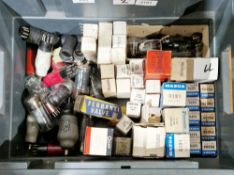 Large quantity of boxed electronic tube valves including Mazda PCC84, Mazda V191, Pinnacle V191, GEC