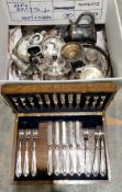 Collection of silver plate including a Mappin & Webb three-piece tea service, a Mappin & Webb