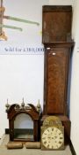 19th century mahogany longcase clock case with hood and a longcase clock handpainted dial with a