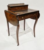 19th century rosewood inlaid lady's drop-flap writing desk, the inset tooled leather writing surface