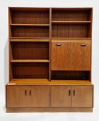 Mid-century teak G-Plan Fresco Range sideboard wall unit, the upper section with two glass sliding