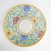 Charlotte Rhead for Crown Ducal Art Deco pottery charger, printed factory marks, decorated with