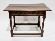17th/18th century oak side table, the rectangular two-plank top with thumbmoulded edge, over a
