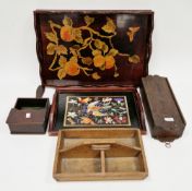 19th century oak wall-mounting candle box with sliding front, 36cm long, an oak collection box