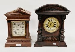 Two late 19th/early 20th century oak cased mantel clocks, one 33cm high the other 29cm high