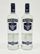 Two bottles of Smirnoff Blue no.57 triple distilled purity export strength vodka, 1l, 45% vol (2)