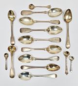 Collection of Georgian and Victorian silver spoons, including eight teaspoons and six salt spoons of