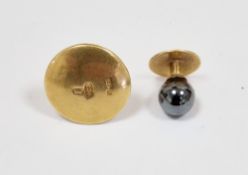 Two single 18ct yellow gold circular studs, one with base metal ball back, approximate total