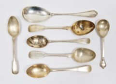 Pair Victorian silver dessert spoons, London 1864 by Chawner & co, together with a Georgian