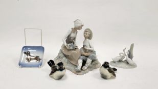 Royal Copenhagen square pin dish, moulded with a dachshund, printed green and painted blue marks,