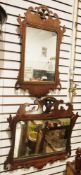 Georgian-style mahogany and parcel-gilt fretwork mirror, the cresting surmounted by a ho-ho bird