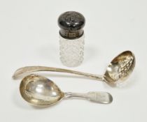 Victorian silver caddy spoon, London 1842 (makers mark rubbed), fiddle pattern handle engraved