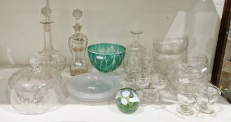 Edwardian star-cut armorial glass part table service, comprising a water carafe, four custard