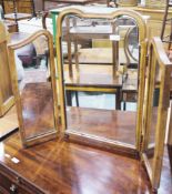 Early 20th century walnut framed triptych mirror in the Queen Anne style, 61cm high x 75cm wide