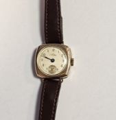 9ct yellow gold cased ' Avia ' watch, the face with Arabic numerals and seconds dial, on a leather