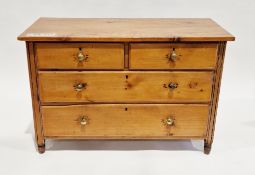 19th century pine chest of drawers, the rectangular top over two short and two long drawers with