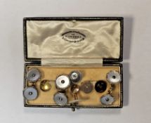 LOT WITHDRAWN; Pair of 9ct yellow gold, sapphire and mother of pearl dress studs, approximate weight