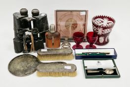 Collection of vintage binoculars and other items, including: a silver and simulated tortoiseshell