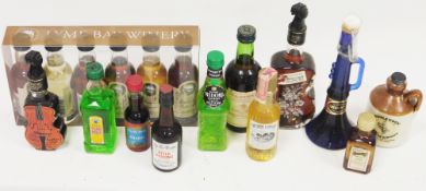 Box of assorted miniature spirits, including Lyme bay miniature liqueur set, Pimm's no1 cup, Peter