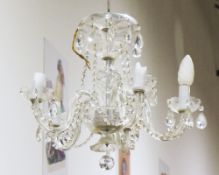 Early 20th century five-branch glass electrolier with applied strings of crystal beads and a cut