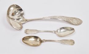 Sterling silver punch ladle, the handle with chased foliate scrolling decoration and cartouche