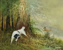 L. Eiford (20th century) Oil on canvas Woodland scene with hunting dog and gamebird, signed lower