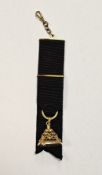 Late 19th / early 20th century 18ct yellow gold rectangular fob, engraved with initials, held on a