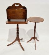 19th century mahogany tilt-top side table, the rectangular top on a turned ringed column and three