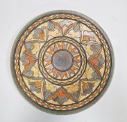 Charlotte Rhead for Bursley Ware Art Deco pottery charger, printed, painted and impressed marks,