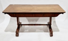 Late 19th century walnut desk, the rectangular top with rounded corners over two frieze drawers,