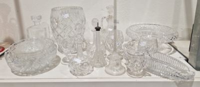 Group of 19th and 20th century cut glass including a pair of globe-shaped lens cut decanters and