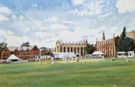 PCN (20th century) Oil on canvas View of a cricket match at Cheltenham College, signed PCN lower