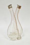 Edward VII silver and glass double oil bottle, Birmingham 1901, Henry Williamson Ltd, of cross-