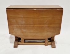 1930's/40's teak gateleg dining table on square tapered supports, 75cm high x 140cm long x 91cm wide