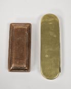 Dutch polished copper and brass engraved tobacco box and hinged cover of rectangular form, 18th/19th
