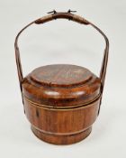 Chinese lacquered bamboo single tier wedding basket, the lid decorated with figures and