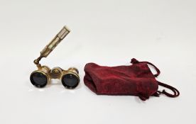 Deraisme (Paris) mother-of-pearl and gilt brass mounted opera glasses, with folding handle and red