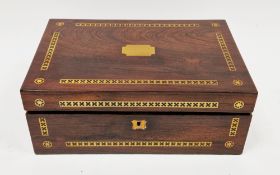Late 19th/early 20th century rosewood writing slope with brass inlay, flush handles and brass