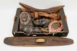 Collection of tribal and ethnic items including two large painted face masks, tallest 104cm high,