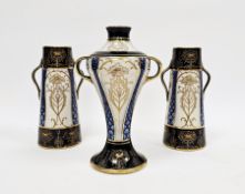James Macintyre (Burslem) assembled garniture of three vases, circa 1895, printed brown factory