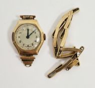 9ct gold cased 15-jewel manual wind ladies wristwatch, the dial with arabic numeral hour markers,
