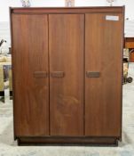 Mid-century White & Newton triple wardrobe, the three panel doors with block rectangular wooden