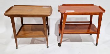 Mid-century Remploy teak two-tier serving trolley on castors, 69cm high x 74cm long x 43cm wide
