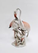 Karl Ens porcelain group of two flamingos, printed ENS and impressed marks, naturalistically