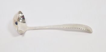 Georg Jensen silver-coloured metal sauce ladle, stamped 925,  having slightly scroll top and bead