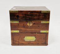 Victorian mahogany brass bound medicine box of rectangular form, opening to show a fitted interior