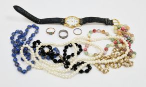 Mixed lot of jewellery including yellow metal and turquoise ring, silver gilt wedding band, white