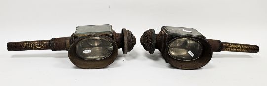 Pair of late 19th century iron and brass carriage lamps having red eye and silvered reflective